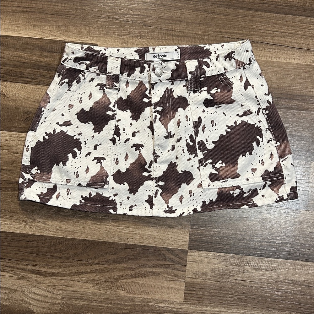 Refrain|Brown and White Utility micro Skirt,cow print/animal print•• Size 27